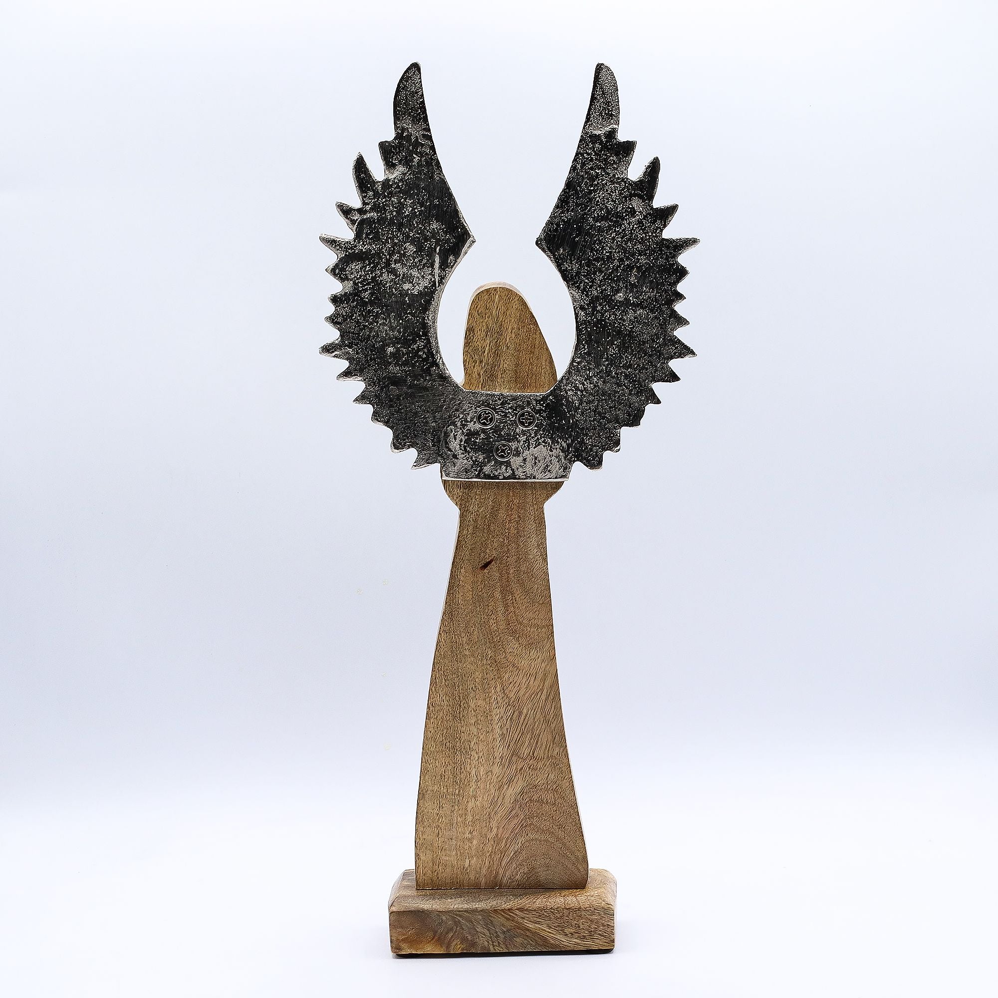 Large Mango Wood Gardian Angel Metal Wings & Enamel Detail 40cm