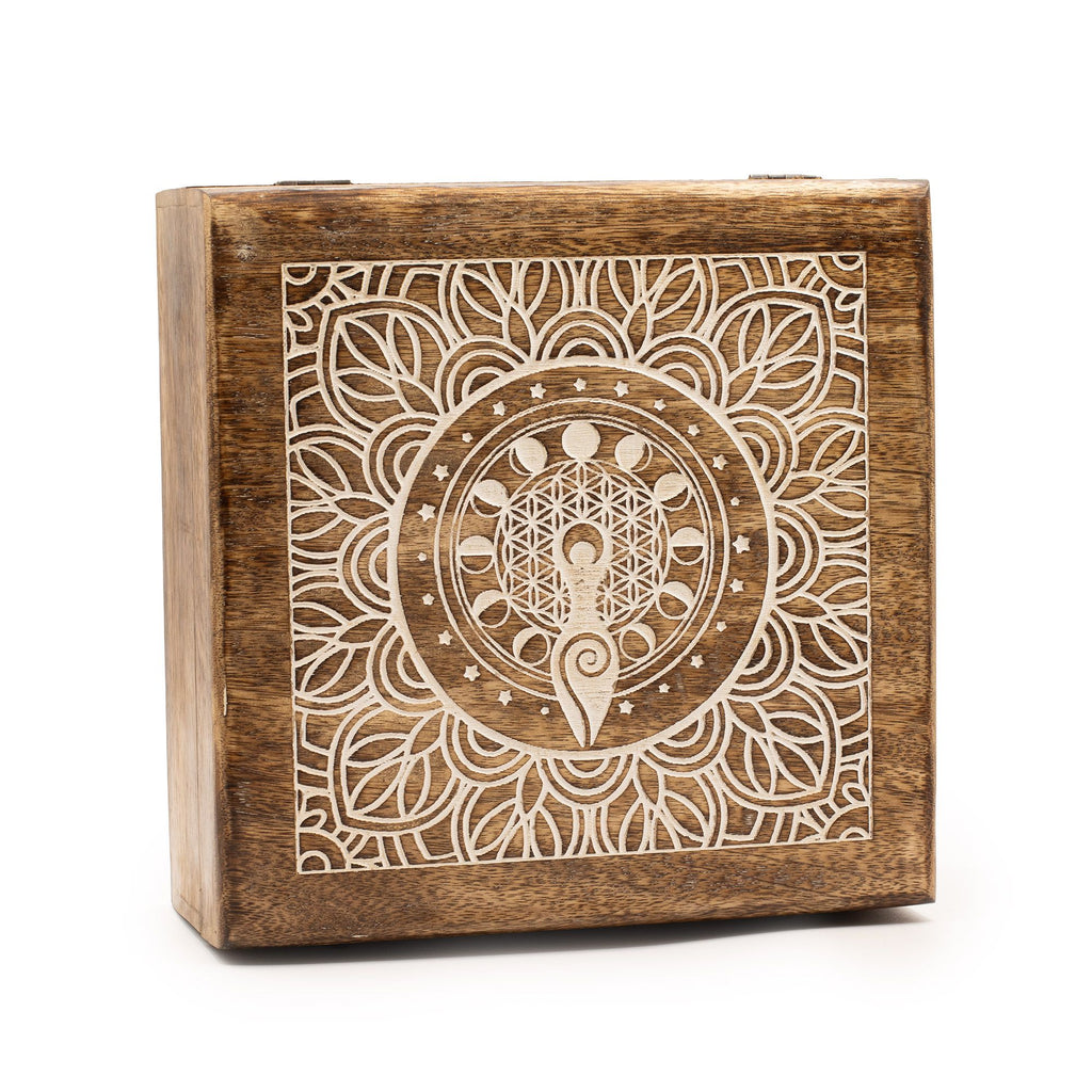 Mango Wood Keepsake Box - Moon Phase Goddess - Extra Large