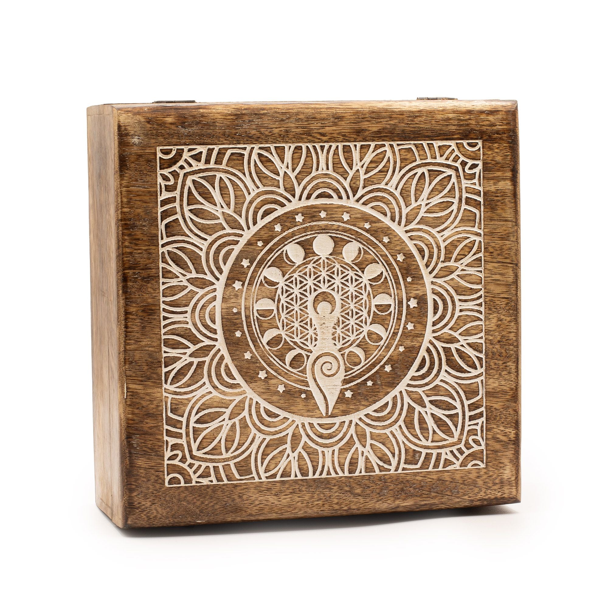 Mango Wood Keepsake Box - Moon Phase Goddess - Extra Large