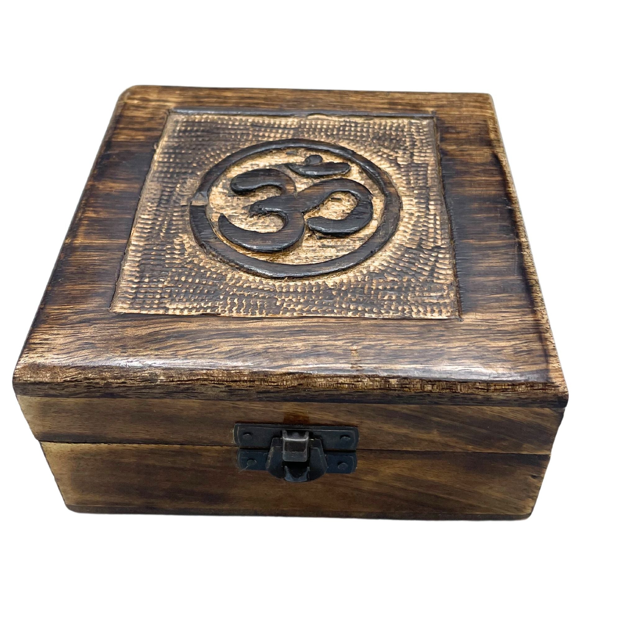 Mango Wood Keepsake Box - Om - Square