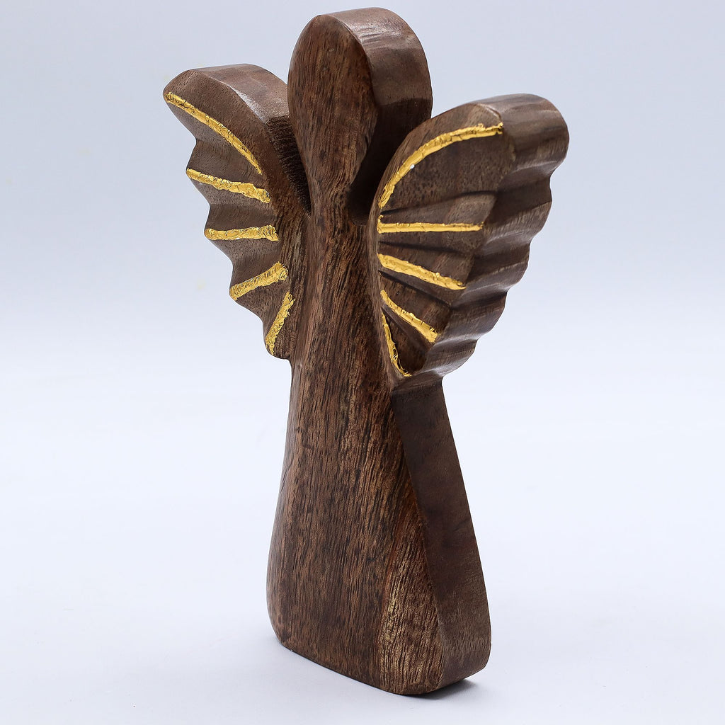 Large Mango Wood Angel - Gold Decor 19cm
