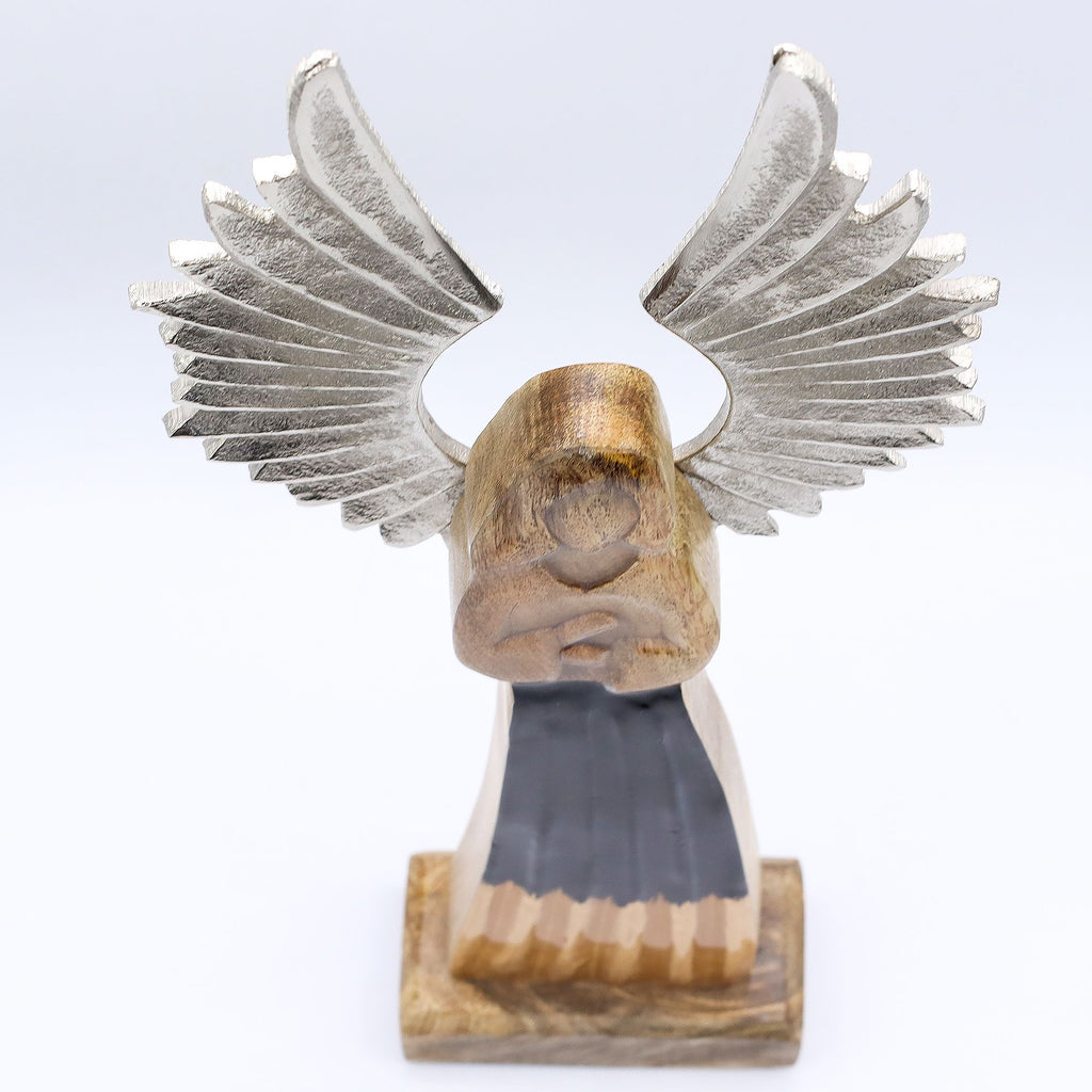 Large Mango Wood Gardian Angel Metal Wings & Enamel Detail 40cm