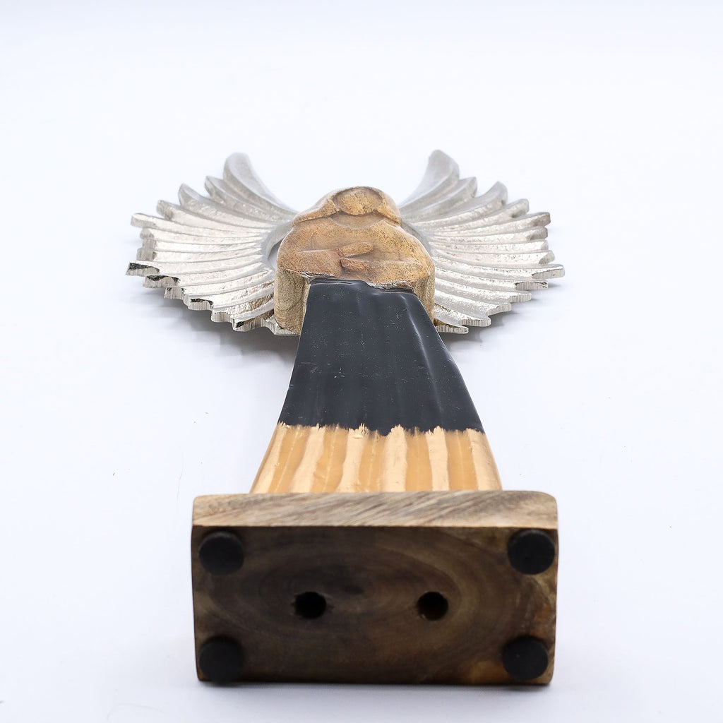 Large Mango Wood Gardian Angel Metal Wings & Enamel Detail 40cm