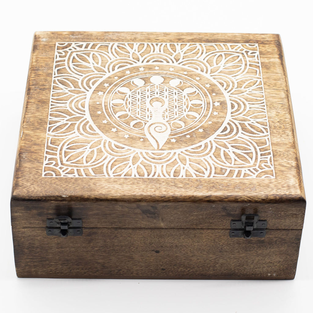 Mango Wood Keepsake Box - Moon Phase Goddess - Extra Large