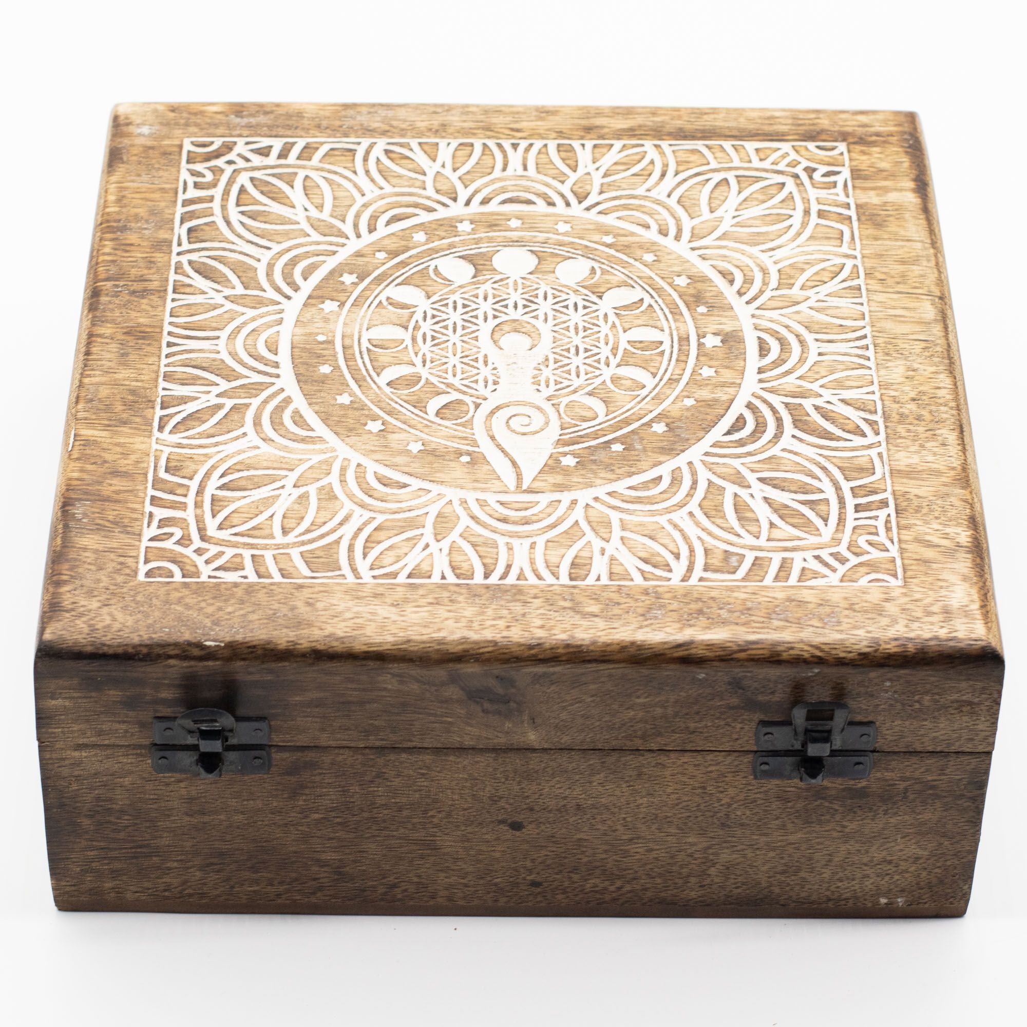 Mango Wood Keepsake Box - Moon Phase Goddess - Extra Large