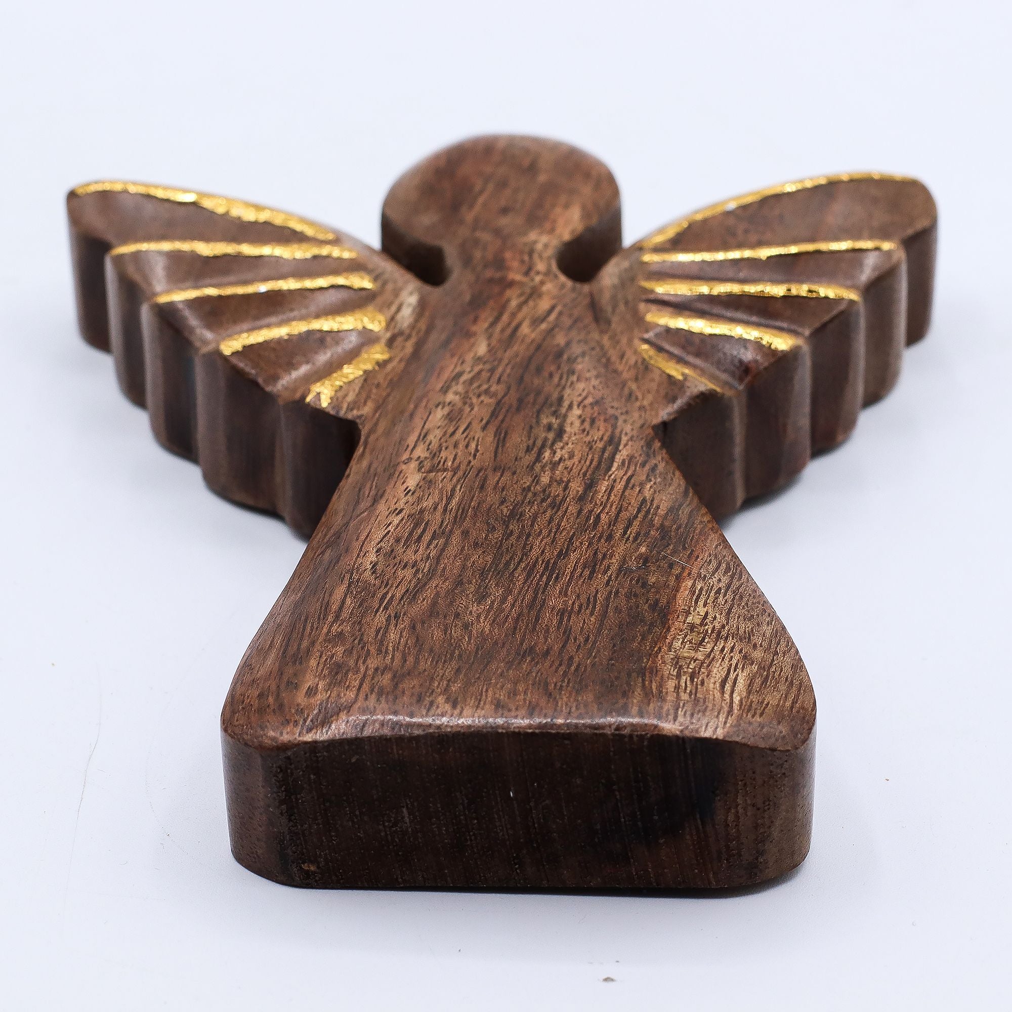 Large Mango Wood Angel - Gold Decor 19cm