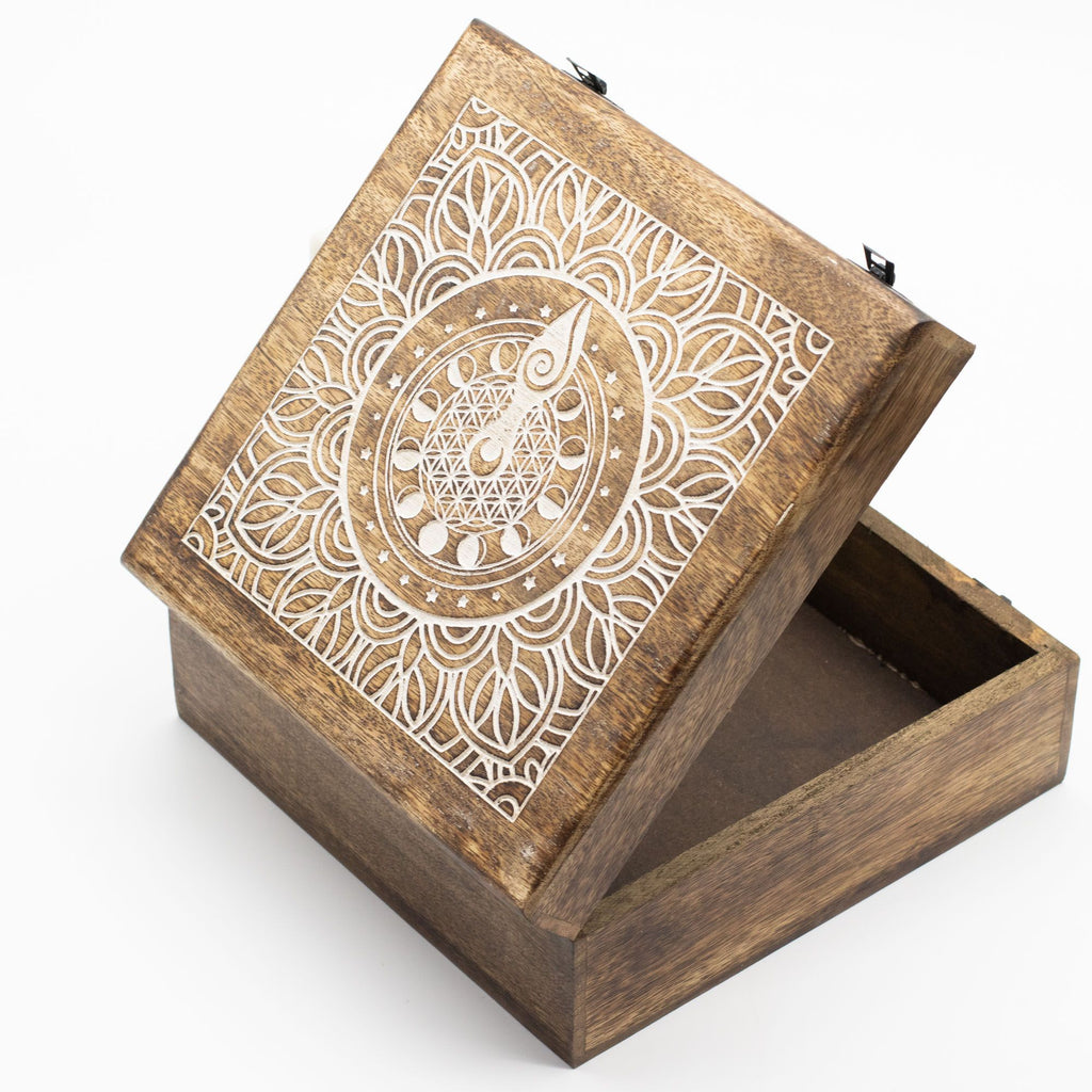 Mango Wood Keepsake Box - Moon Phase Goddess - Extra Large