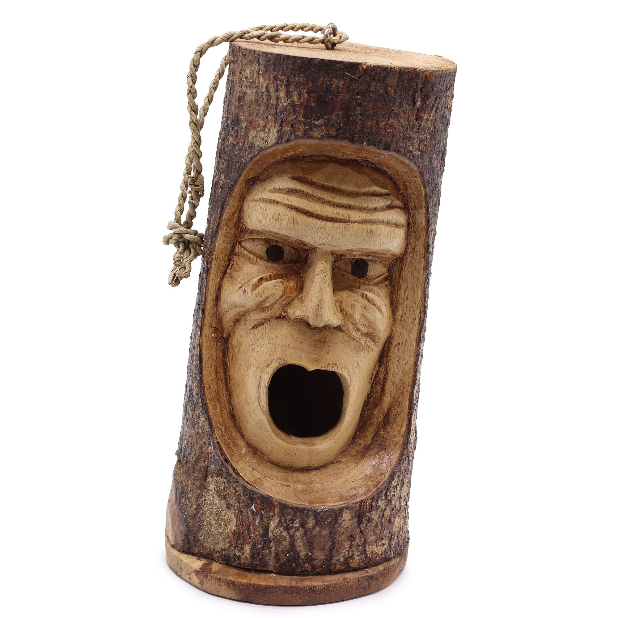 Rustic Wooden Bird House – Hand Carved Grumpy Old Man