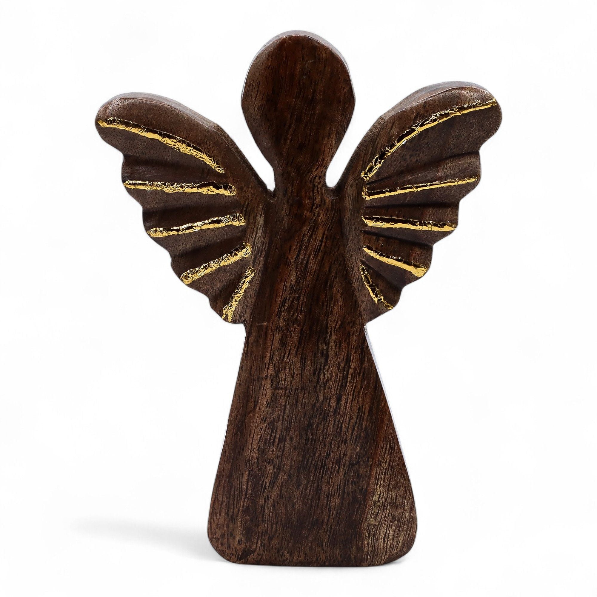 Large Mango Wood Angel - Gold Decor 19cm