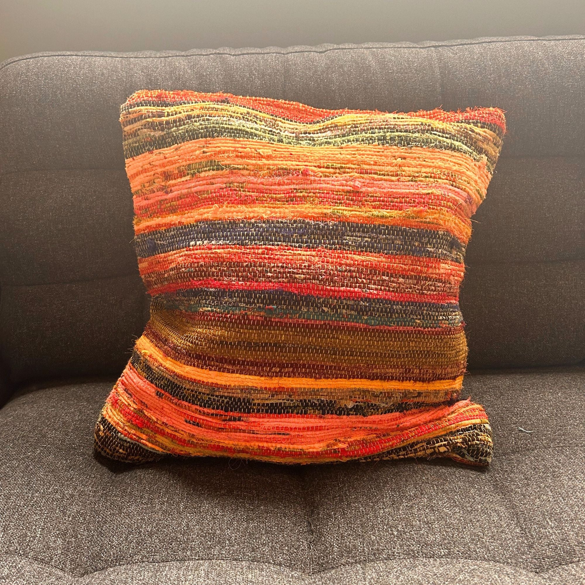 Rag Rug Cushion Cover - Sunrise Oranges