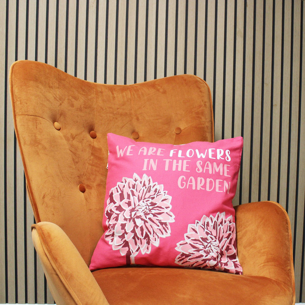 Set of 3 Cotton Cushion Cover - We are Flowers - Olive, Pink and Natural