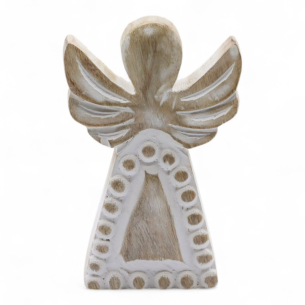 Mango Wood Angel - Whitewash 13cm