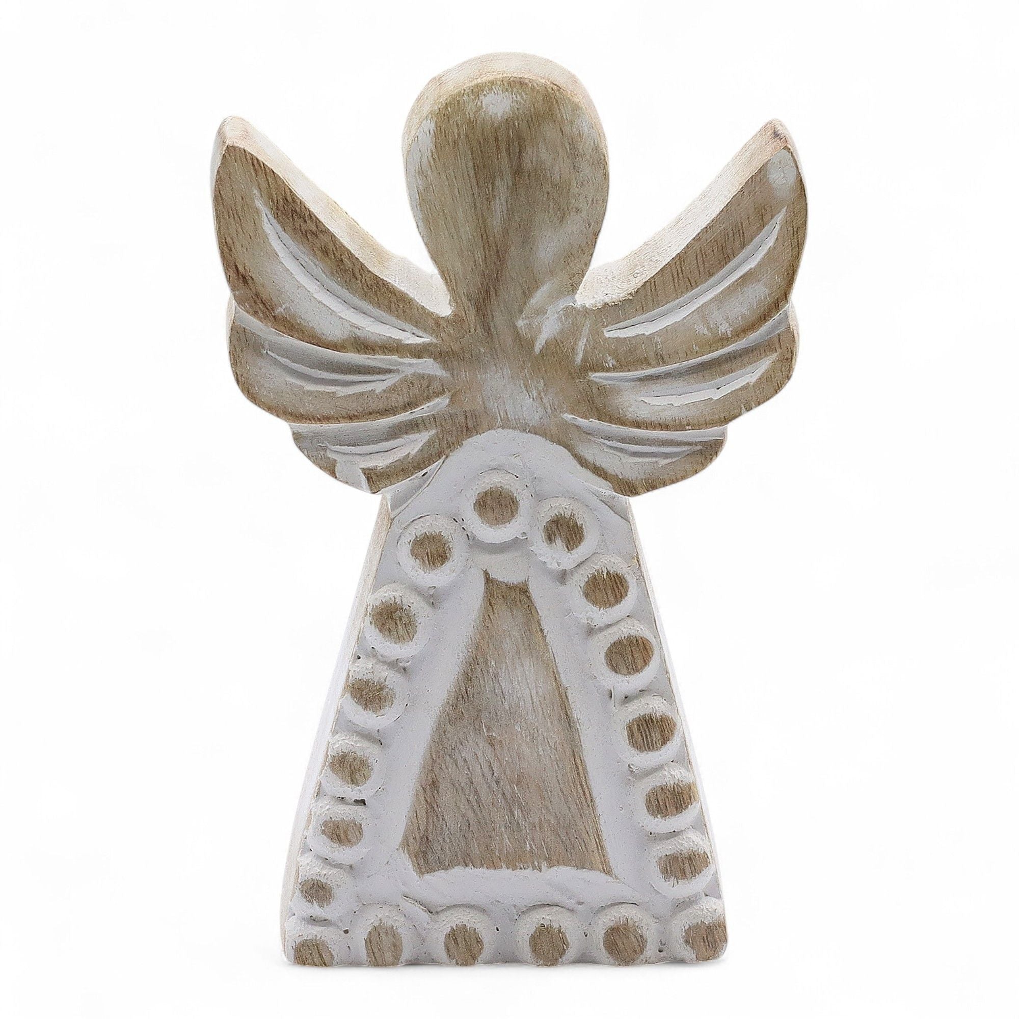Mango Wood Angel - Whitewash 13cm