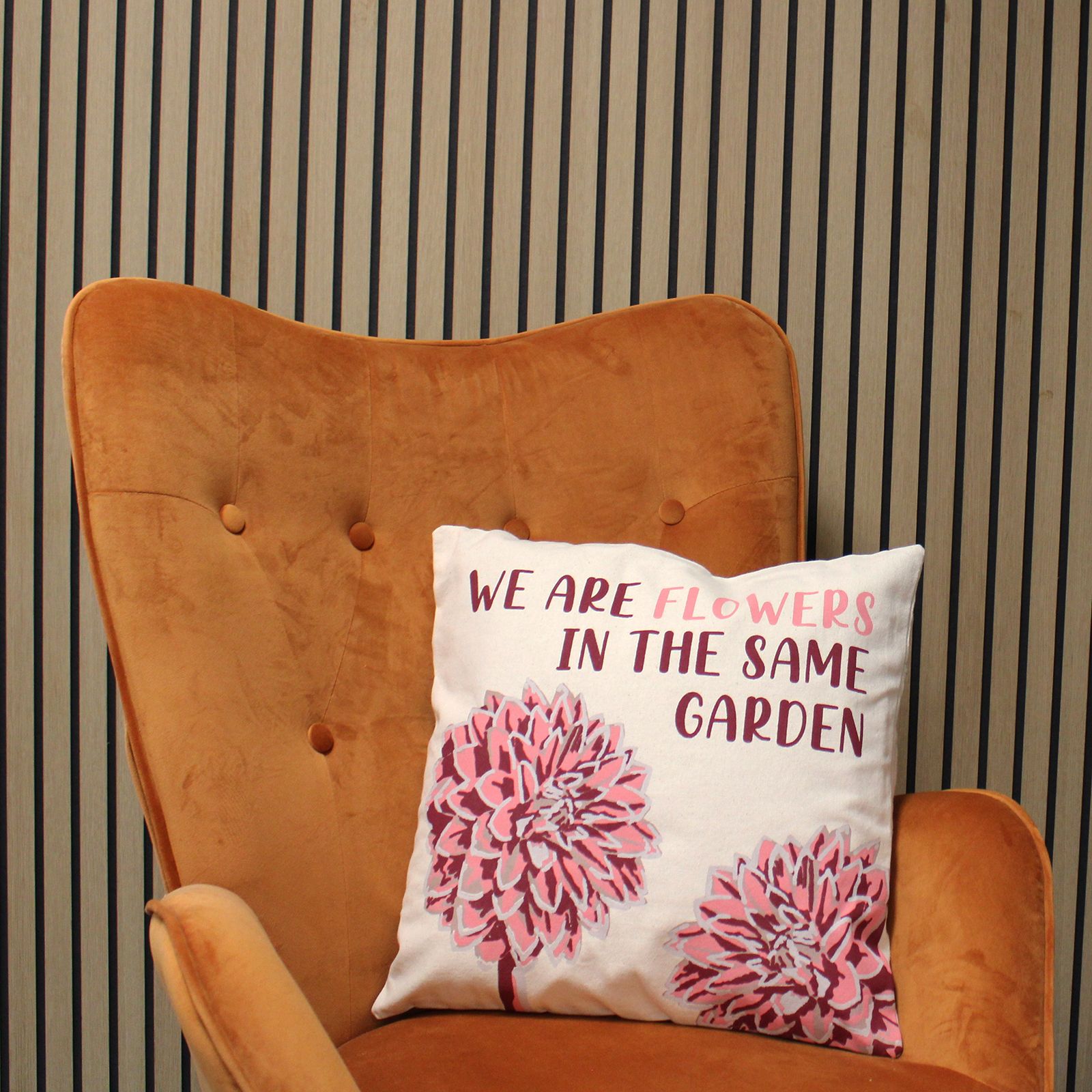 Set of 3 Cotton Cushion Cover - We are Flowers - Olive, Pink and Natural