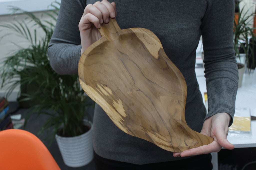 Teak Leaf Serving Bowl – Natural Wood